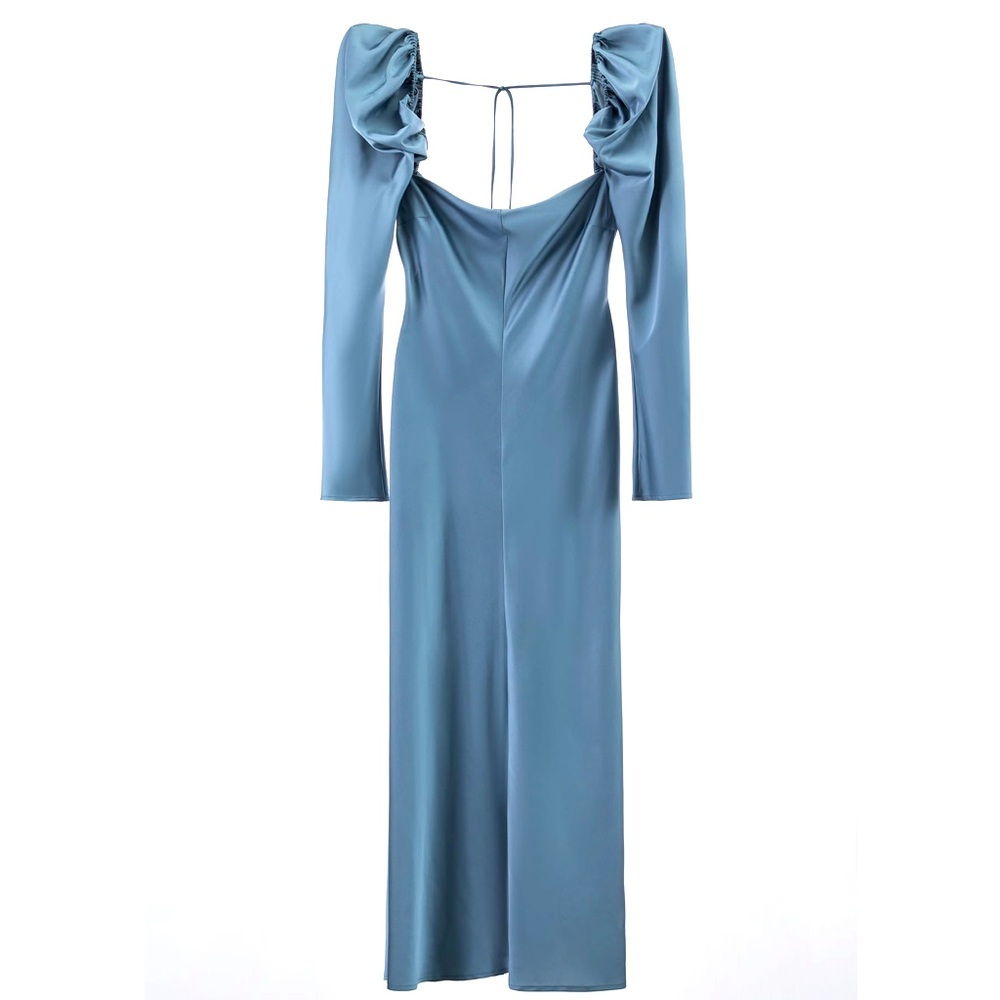 Zara | Satin Puff Shoulder Maxi Dress